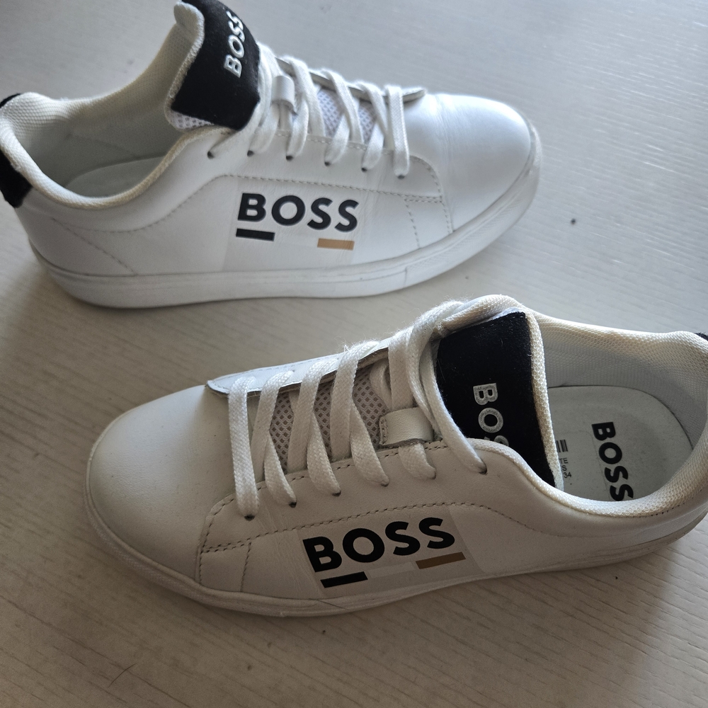 BOSS White Sneakers with Black and Gold Accents